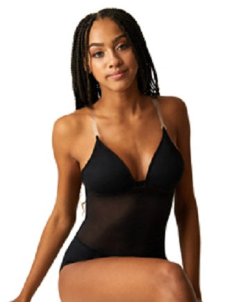 Capezio Women's Plunge Neck Mesh Midriff Body Liner Leotard 3763W