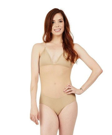 Capezio Women's Plunge Neck Mesh Midriff Body Liner Leotard 3763W