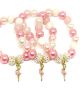 Pink, White and Gold Beaded Stretch Bracelet with Ballerina Charm