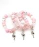 Pink and White Beaded Stretch Bracelet with Ballerina Charm